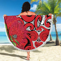 Personalised New Zealand Koru Pohutukawa Beach Blanket Meri Kirihimete Aroha for Christmas - Polynesian Pride