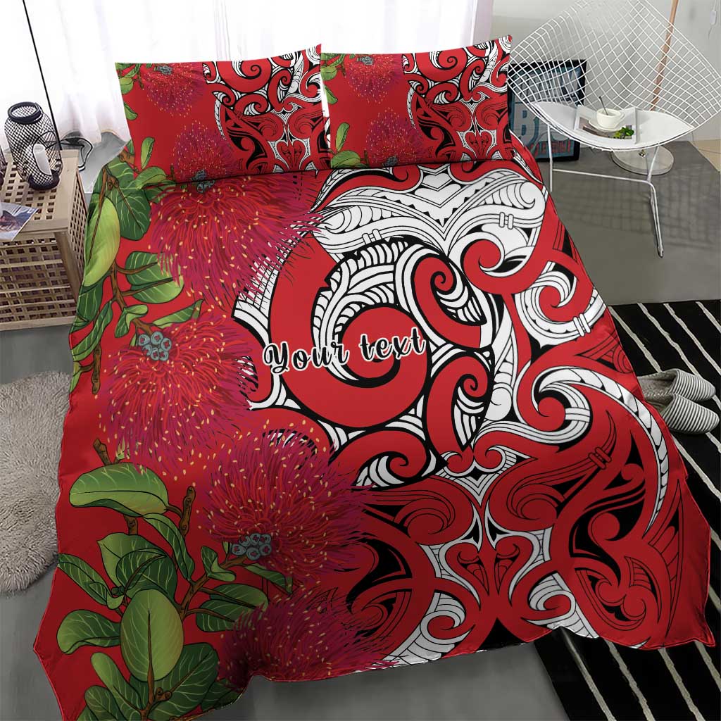 Personalised New Zealand Koru Pohutukawa Bedding Set Meri Kirihimete Aroha for Christmas - Polynesian Pride