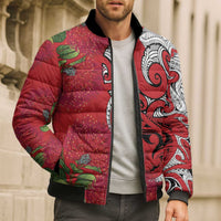 Personalised New Zealand Koru Pohutukawa Bomber Puffer Jacket Meri Kirihimete Aroha for Christmas - Polynesian Pride