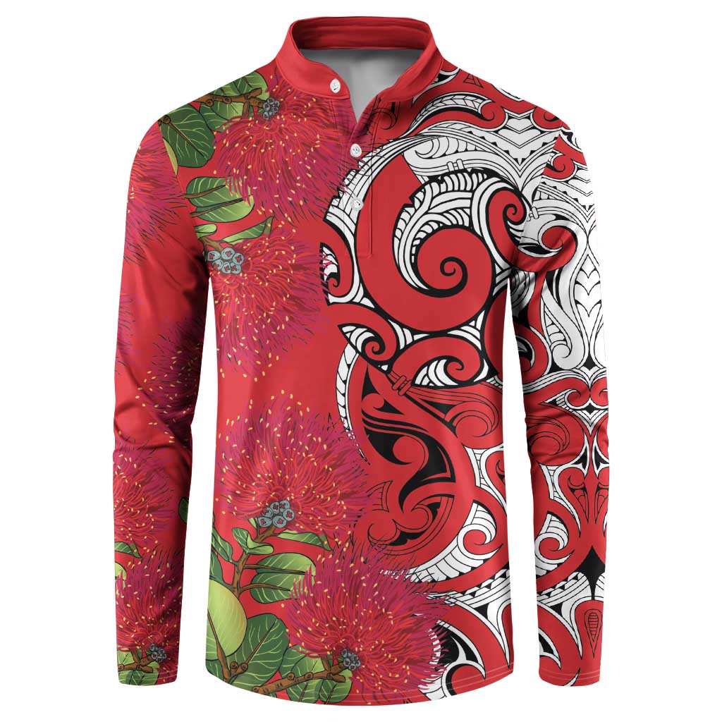 Personalised New Zealand Koru Pohutukawa Button Sweatshirt Meri Kirihimete Aroha for Christmas - Polynesian Pride