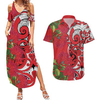 Personalised New Zealand Koru Pohutukawa Couples Matching Summer Maxi Dress and Hawaiian Shirt Meri Kirihimete Aroha for Christmas - Polynesian Pride