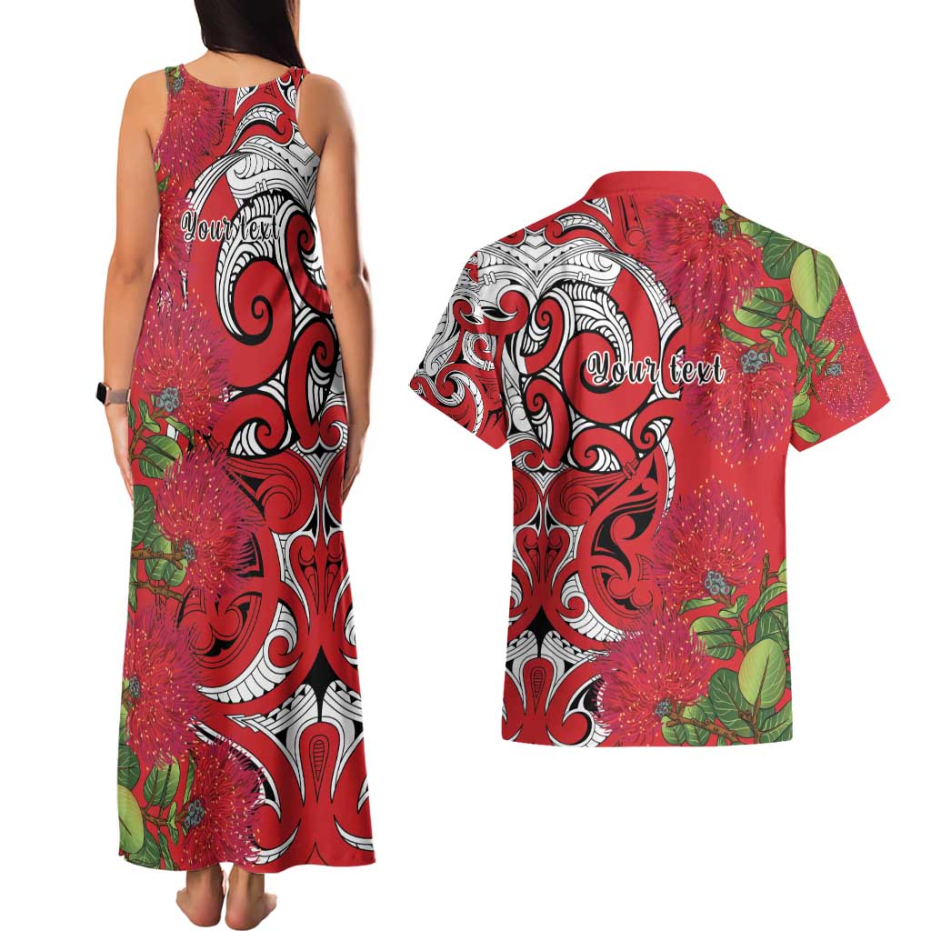Personalised New Zealand Koru Pohutukawa Couples Matching Tank Maxi Dress and Hawaiian Shirt Meri Kirihimete Aroha for Christmas - Polynesian Pride