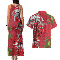Personalised New Zealand Koru Pohutukawa Couples Matching Tank Maxi Dress and Hawaiian Shirt Meri Kirihimete Aroha for Christmas - Polynesian Pride