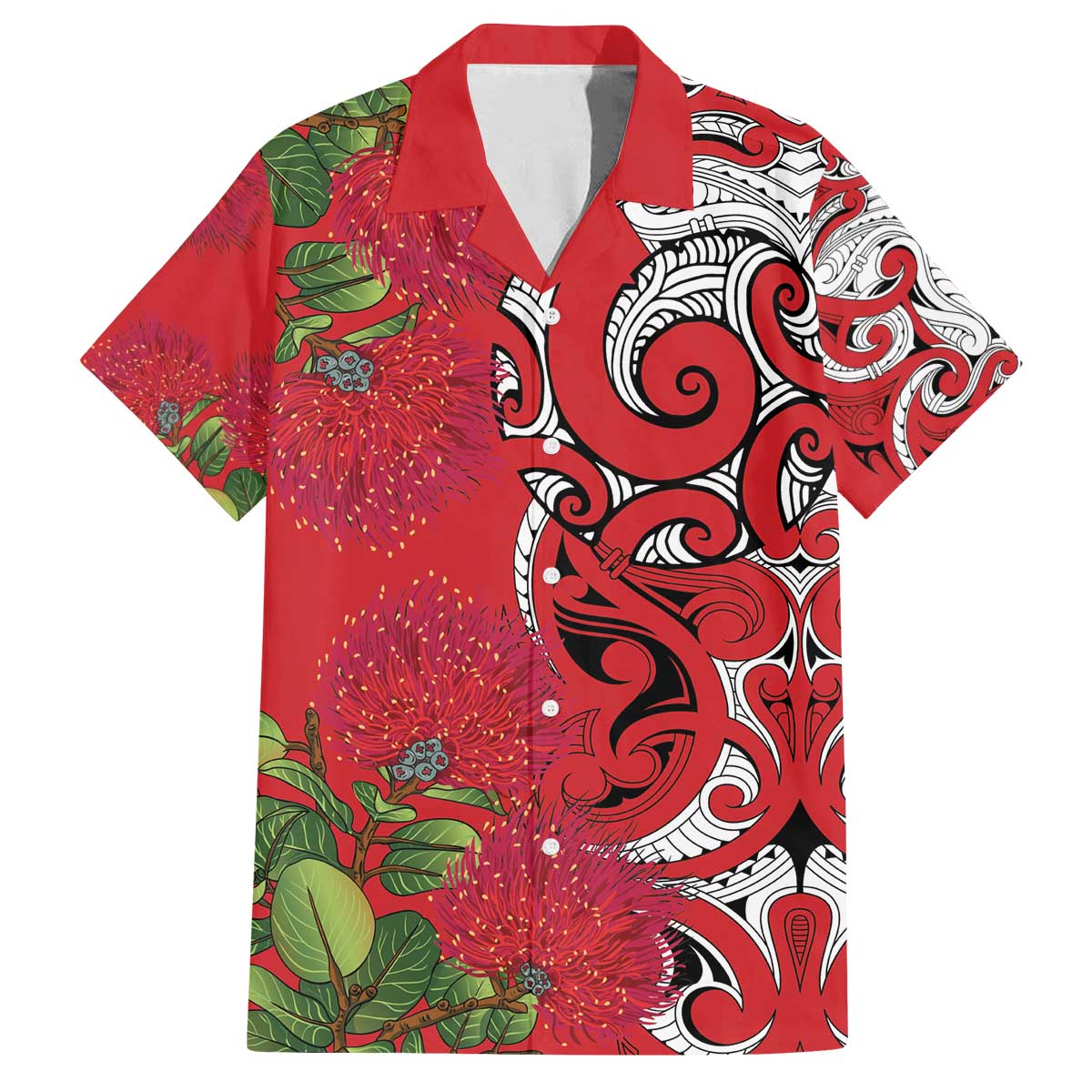 Personalised New Zealand Koru Pohutukawa Family Matching Off The Shoulder Long Sleeve Dress and Hawaiian Shirt Meri Kirihimete Aroha for Christmas - Polynesian Pride