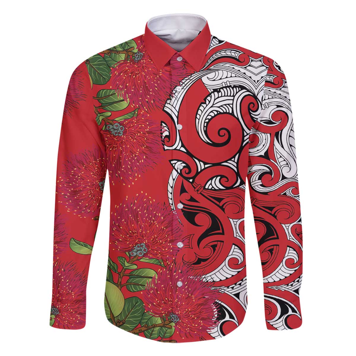 Personalised New Zealand Koru Pohutukawa Family Matching Off The Shoulder Long Sleeve Dress and Hawaiian Shirt Meri Kirihimete Aroha for Christmas - Polynesian Pride