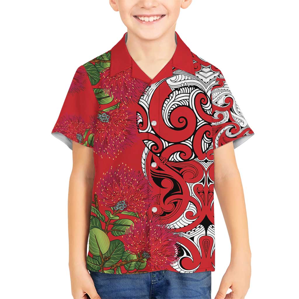 Personalised New Zealand Koru Pohutukawa Family Matching Off Shoulder Short Dress and Hawaiian Shirt Meri Kirihimete Aroha for Christmas - Polynesian Pride