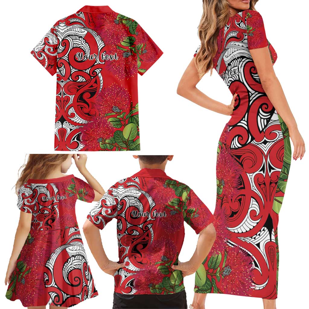 Personalised New Zealand Koru Pohutukawa Family Matching Short Sleeve Bodycon Dress and Hawaiian Shirt Meri Kirihimete Aroha for Christmas - Polynesian Pride