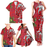 Personalised New Zealand Koru Pohutukawa Family Matching Tank Maxi Dress and Hawaiian Shirt Meri Kirihimete Aroha for Christmas - Polynesian Pride
