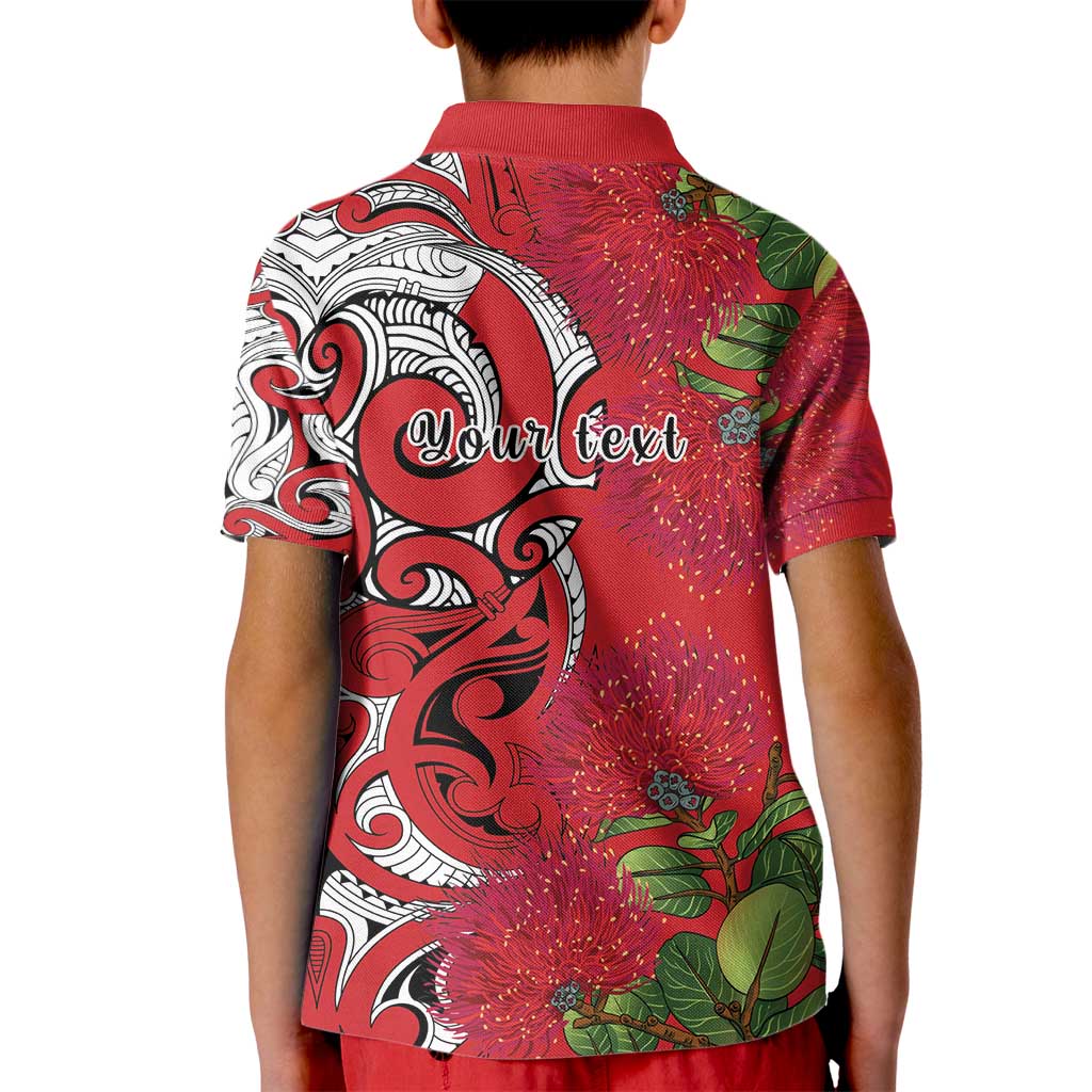 Personalised New Zealand Koru Pohutukawa Kid Polo Shirt Meri Kirihimete Aroha for Christmas - Polynesian Pride
