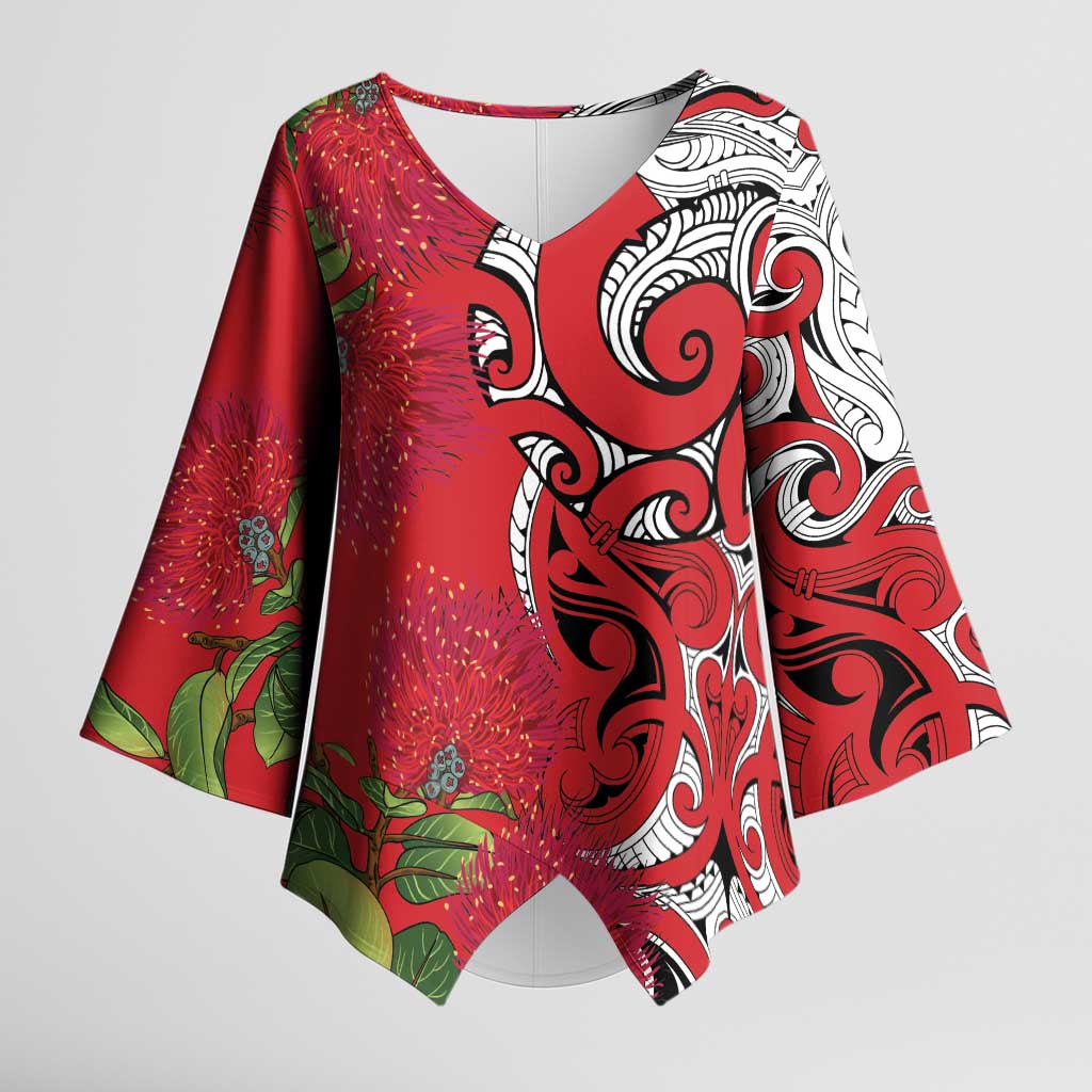 Personalised New Zealand Koru Pohutukawa Kimono Sleeve Blouse Meri Kirihimete Aroha for Christmas - Polynesian Pride