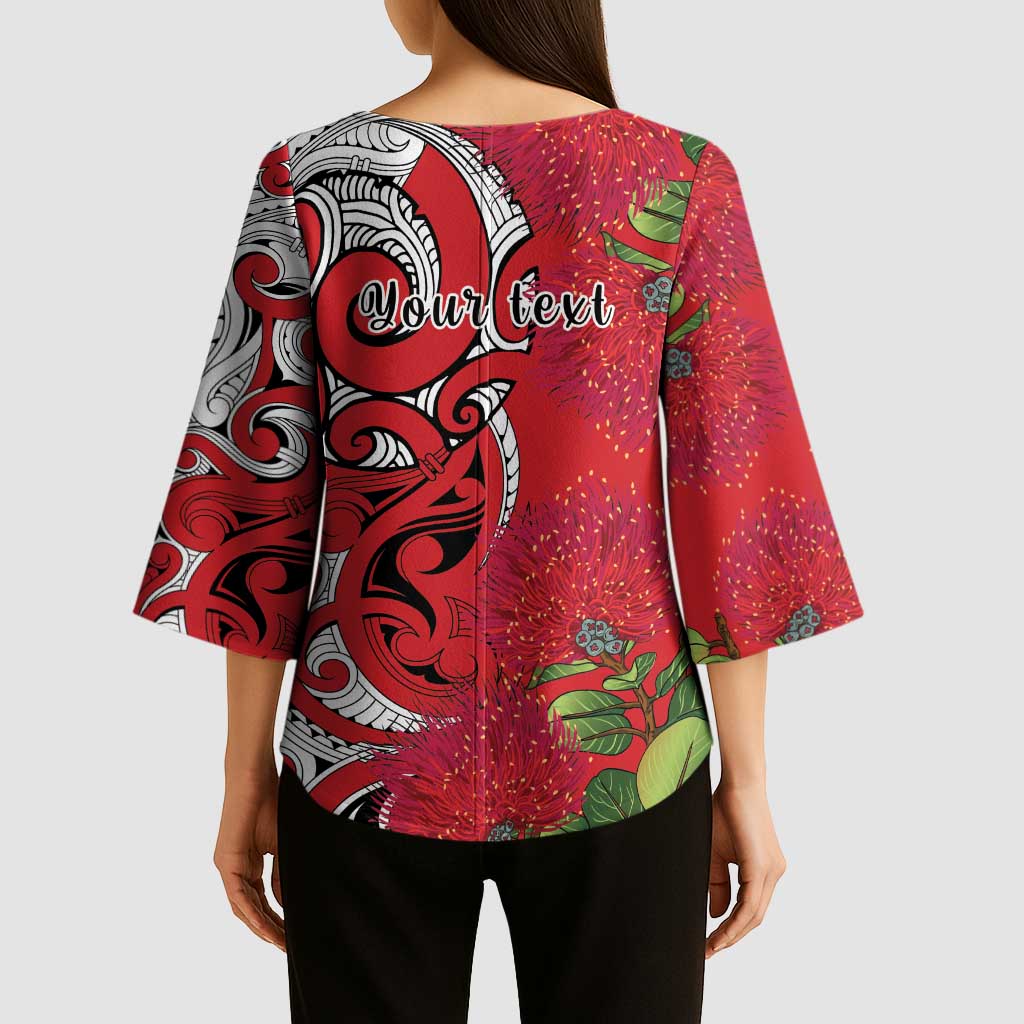 Personalised New Zealand Koru Pohutukawa Kimono Sleeve Blouse Meri Kirihimete Aroha for Christmas - Polynesian Pride