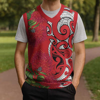 Personalised New Zealand Koru Pohutukawa Christmas Knitted V-Neck Vest Meri Kirihimete Aroha for Christmas - Polynesian Pride