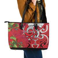 Personalised New Zealand Koru Pohutukawa Leather Tote Bag Meri Kirihimete Aroha for Christmas - Polynesian Pride