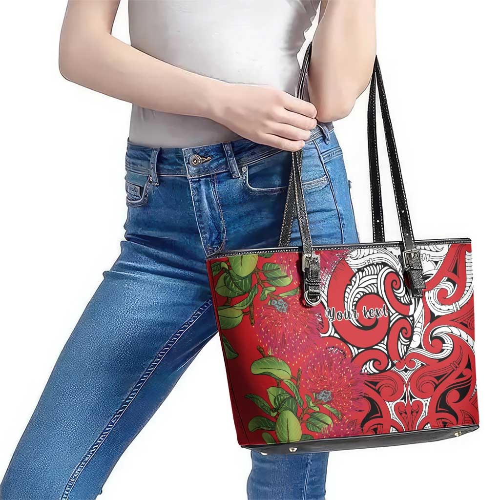 Personalised New Zealand Koru Pohutukawa Leather Tote Bag Meri Kirihimete Aroha for Christmas - Polynesian Pride