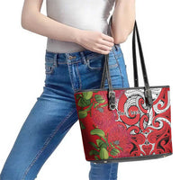Personalised New Zealand Koru Pohutukawa Leather Tote Bag Meri Kirihimete Aroha for Christmas - Polynesian Pride