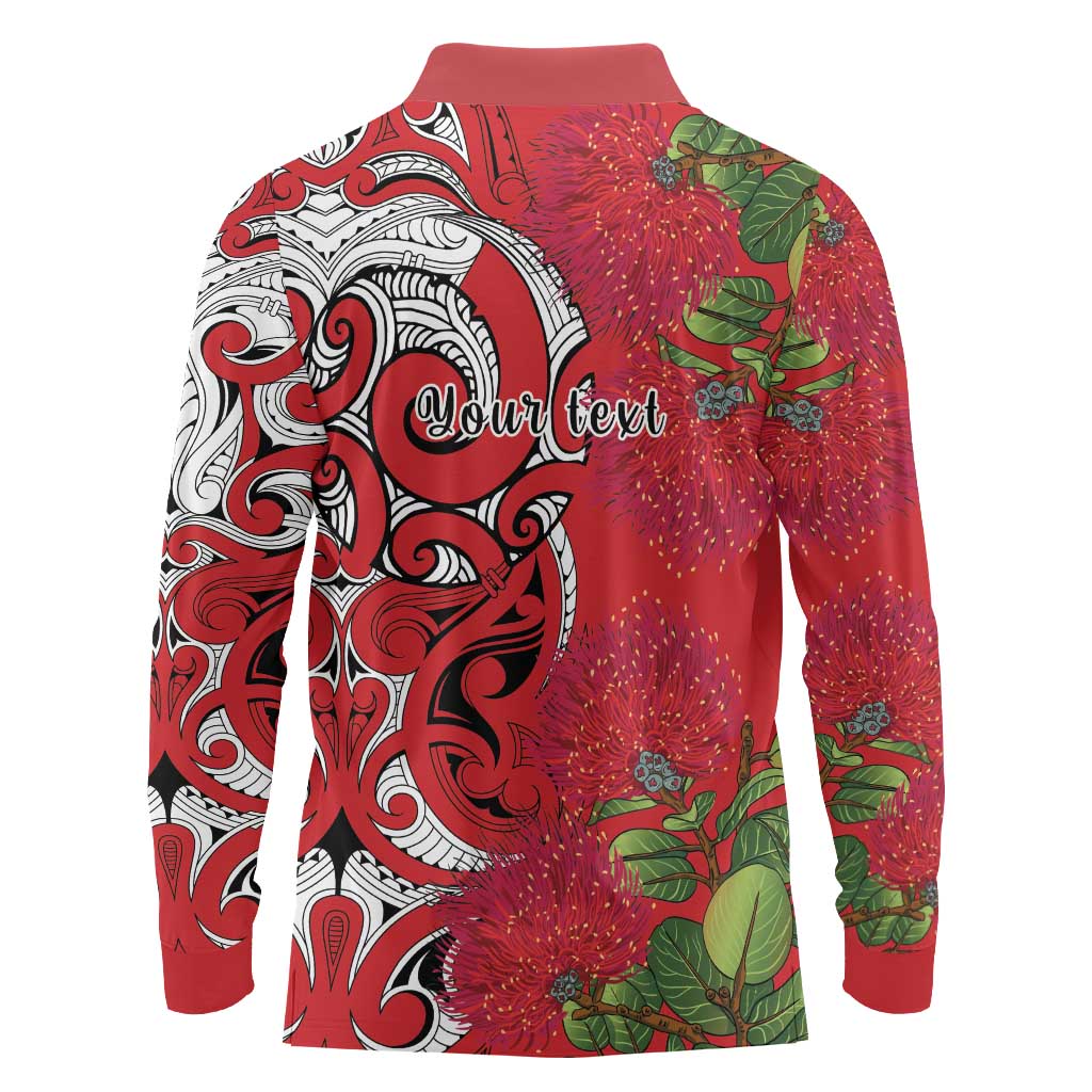 Personalised New Zealand Koru Pohutukawa Long Sleeve Polo Shirt Meri Kirihimete Aroha for Christmas - Polynesian Pride