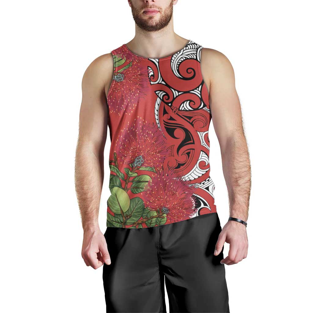 Personalised New Zealand Koru Pohutukawa Men Tank Top Meri Kirihimete Aroha for Christmas - Polynesian Pride
