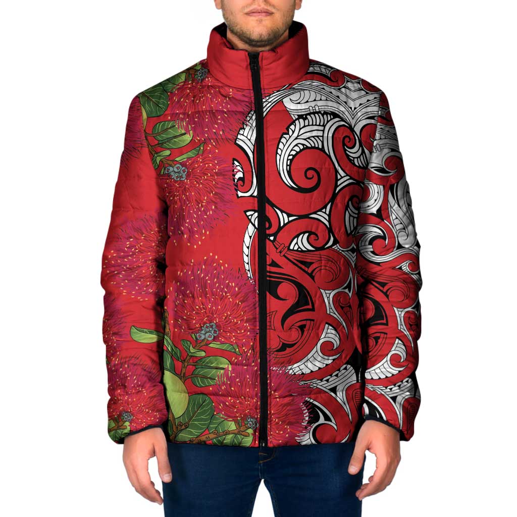 Personalised New Zealand Koru Pohutukawa Padded Jacket Meri Kirihimete Aroha for Christmas - Polynesian Pride