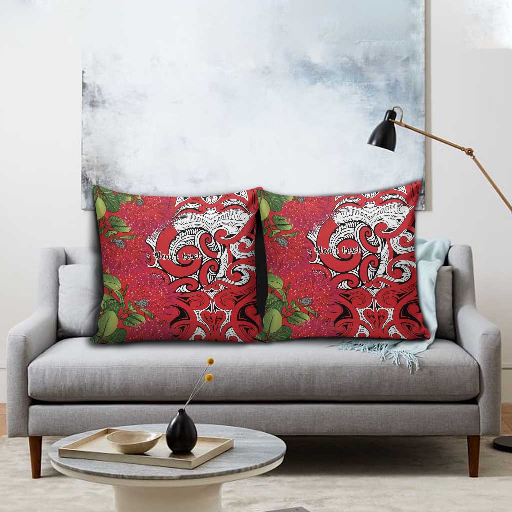 Personalised New Zealand Koru Pohutukawa Pillow Cover Meri Kirihimete Aroha for Christmas - Polynesian Pride