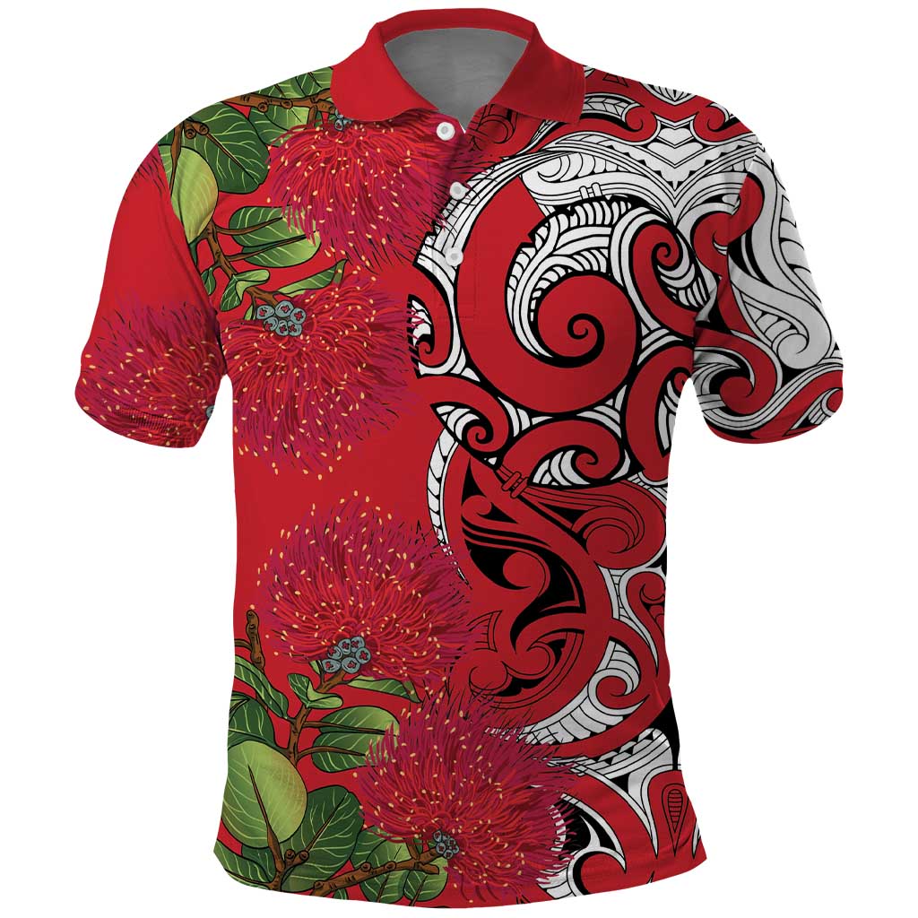 Personalised New Zealand Koru Pohutukawa Polo Shirt Meri Kirihimete Aroha for Christmas - Polynesian Pride