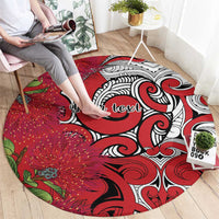 Personalised New Zealand Koru Pohutukawa Round Carpet Meri Kirihimete Aroha for Christmas - Polynesian Pride