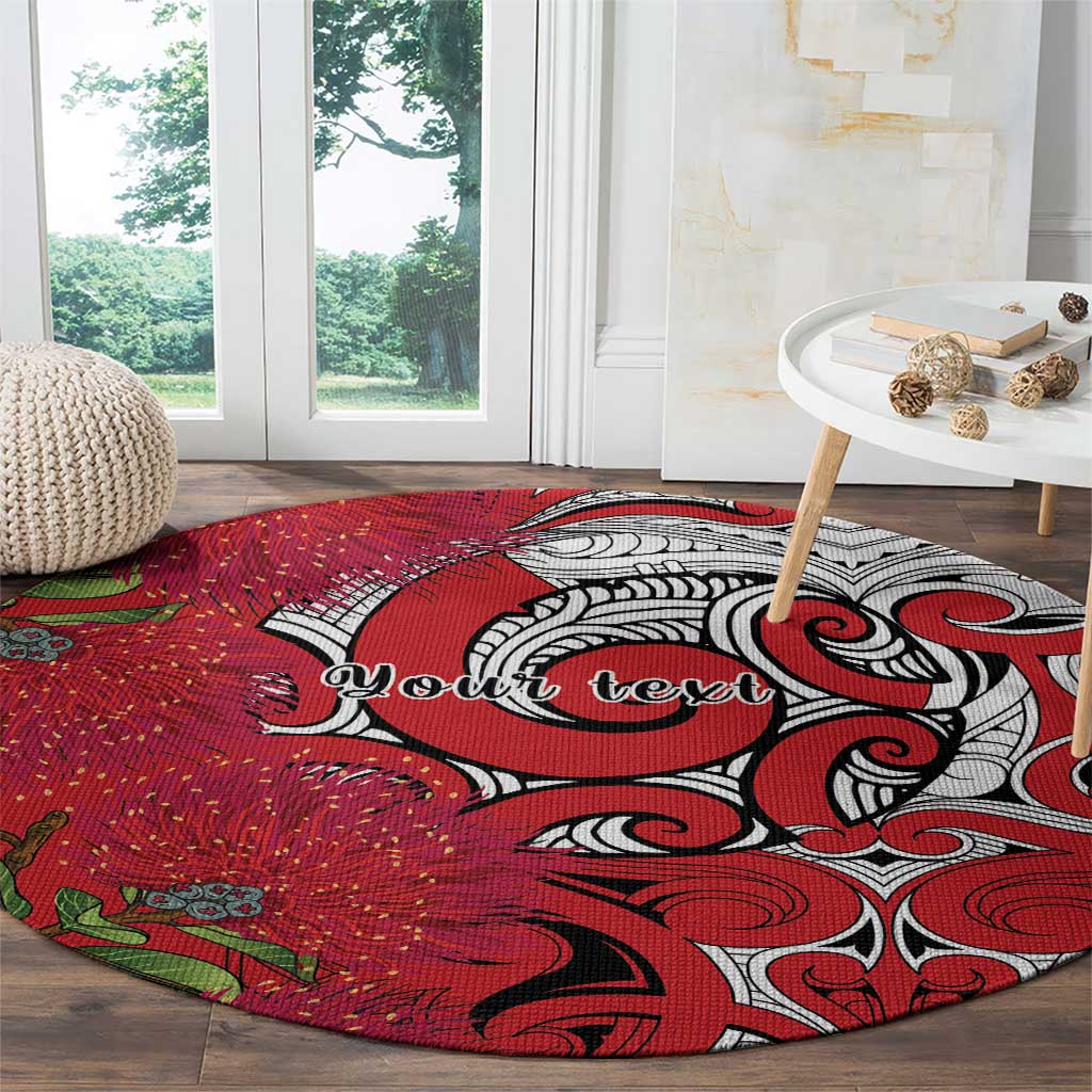 Personalised New Zealand Koru Pohutukawa Round Carpet Meri Kirihimete Aroha for Christmas - Polynesian Pride
