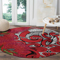 Personalised New Zealand Koru Pohutukawa Round Carpet Meri Kirihimete Aroha for Christmas - Polynesian Pride