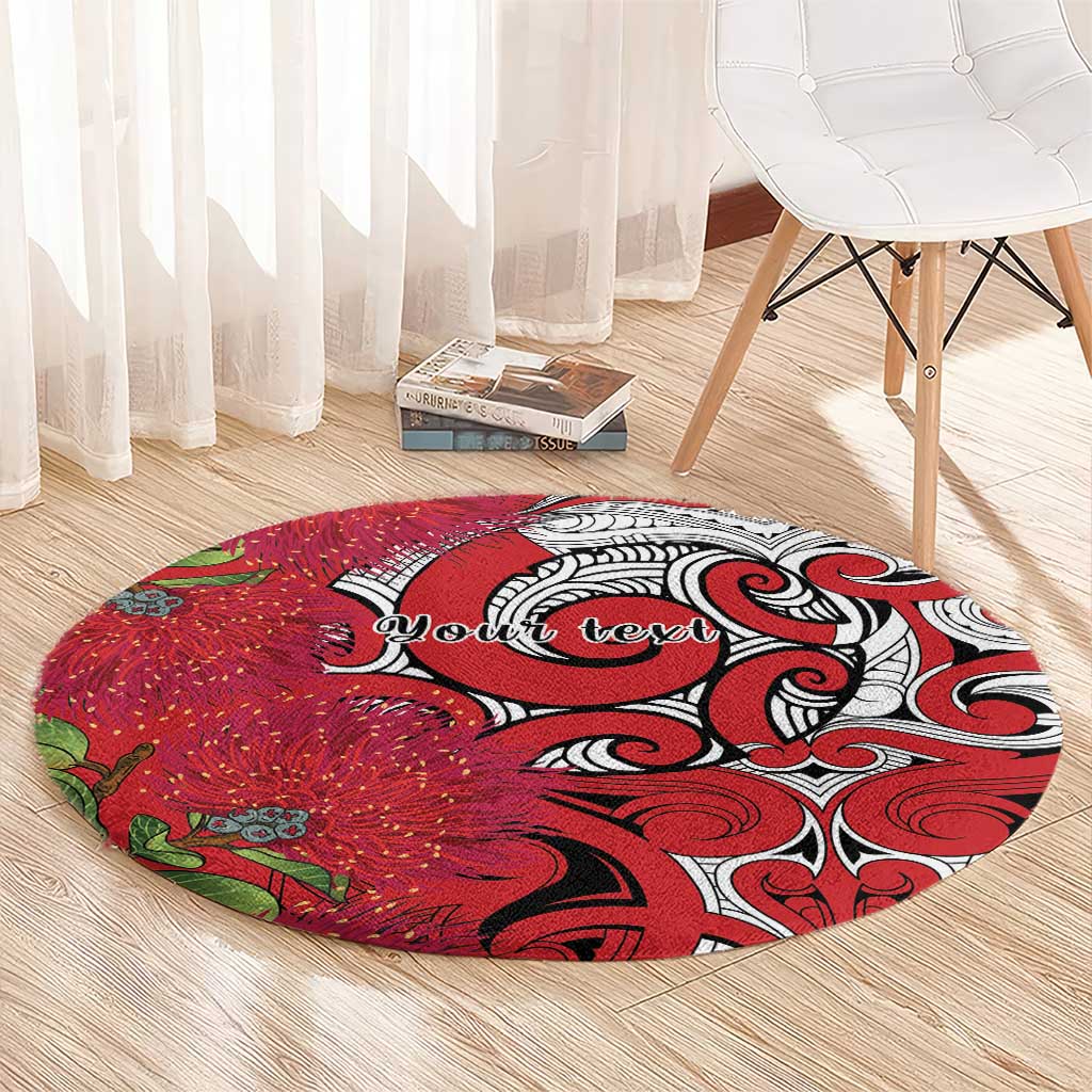 Personalised New Zealand Koru Pohutukawa Round Carpet Meri Kirihimete Aroha for Christmas - Polynesian Pride