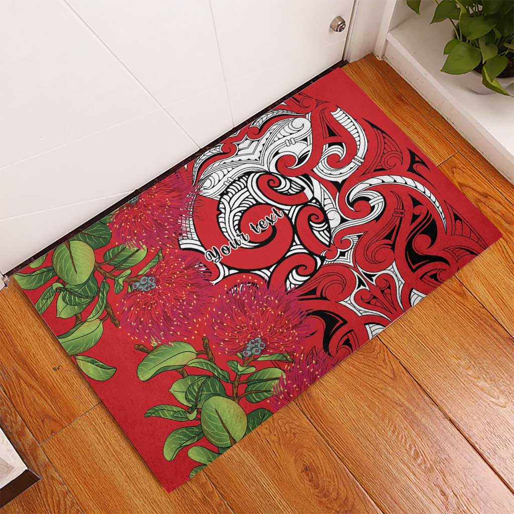 Personalised New Zealand Koru Pohutukawa Rubber Doormat Meri Kirihimete Aroha for Christmas - Polynesian Pride