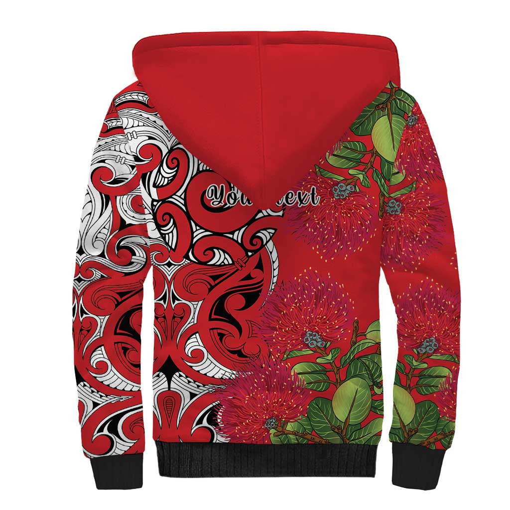 Personalised New Zealand Koru Pohutukawa Sherpa Hoodie Meri Kirihimete Aroha for Christmas - Polynesian Pride