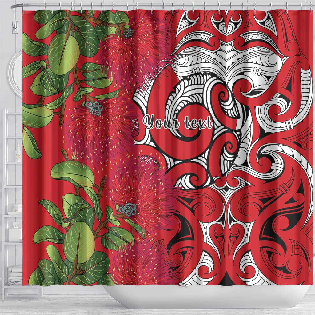 Personalised New Zealand Koru Pohutukawa Shower Curtain Meri Kirihimete Aroha for Christmas - Polynesian Pride