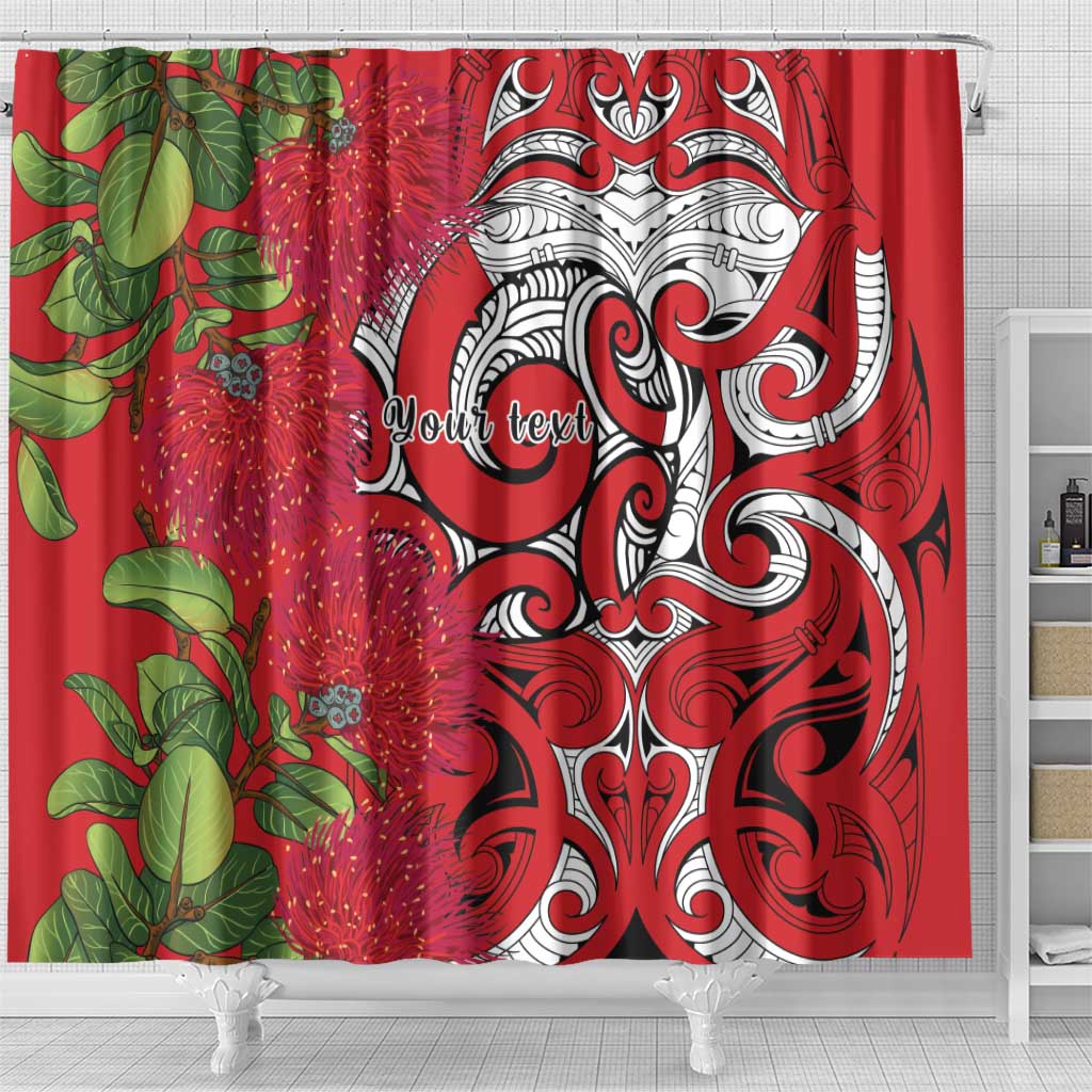 Personalised New Zealand Koru Pohutukawa Shower Curtain Meri Kirihimete Aroha for Christmas - Polynesian Pride