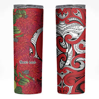 Personalised New Zealand Koru Pohutukawa Skinny Tumbler Meri Kirihimete Aroha for Christmas - Polynesian Pride