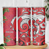 Personalised New Zealand Koru Pohutukawa Skinny Tumbler Meri Kirihimete Aroha for Christmas - Polynesian Pride