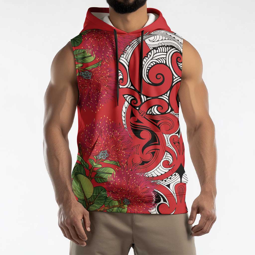 Personalised New Zealand Koru Pohutukawa Sleeveless Hoodie Meri Kirihimete Aroha for Christmas - Polynesian Pride