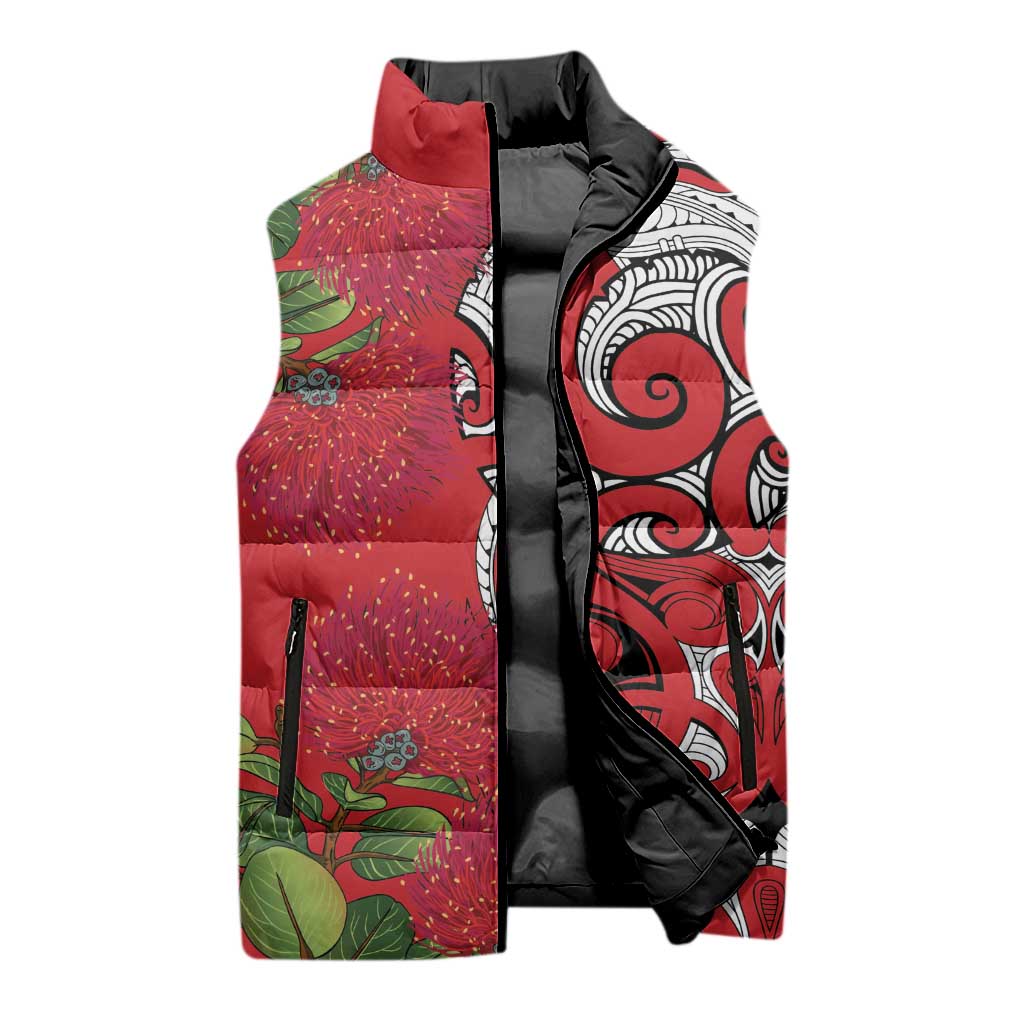 Personalised New Zealand Koru Pohutukawa Sleeveless Puffer Jacket Meri Kirihimete Aroha for Christmas - Polynesian Pride