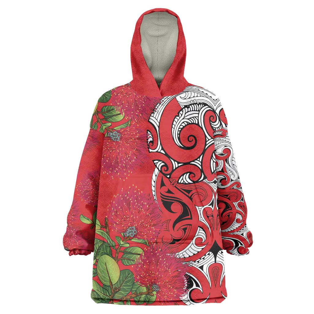 Personalised New Zealand Koru Pohutukawa Wearable Blanket Hoodie Meri Kirihimete Aroha for Christmas - Polynesian Pride