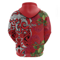 Personalised New Zealand Koru Pohutukawa Zip Hoodie Meri Kirihimete Aroha for Christmas - Polynesian Pride