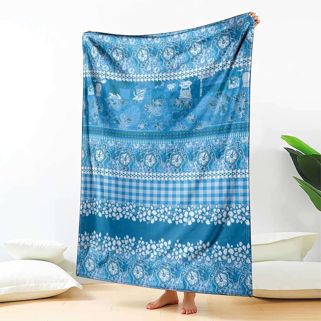 Hawaiian Hibiscus Honu Blanket Blue Mele Kalikimaka Palaka Spirit - Polynesian Pride