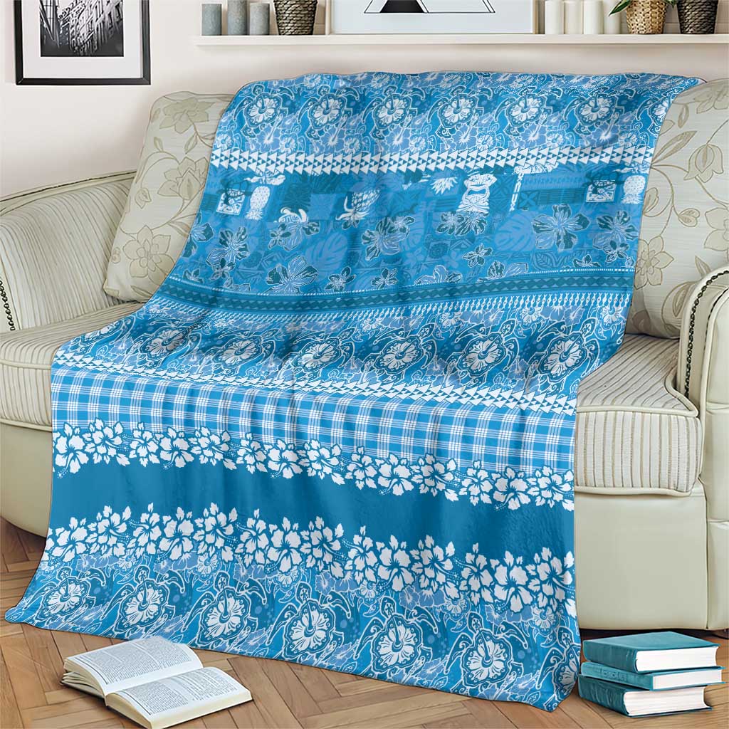 Hawaiian Hibiscus Honu Blanket Blue Mele Kalikimaka Palaka Spirit - Polynesian Pride