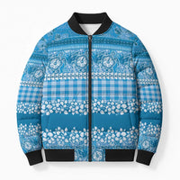 Hawaiian Hibiscus Honu Bomber Puffer Jacket Blue Mele Kalikimaka Palaka Spirit - Polynesian Pride