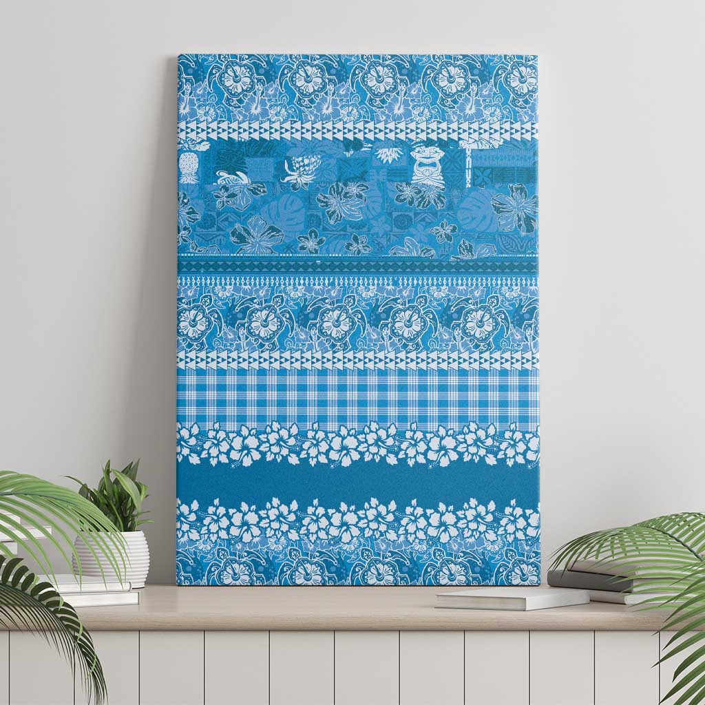 Hawaiian Hibiscus Honu Canvas Wall Art Blue Mele Kalikimaka Palaka Spirit - Polynesian Pride