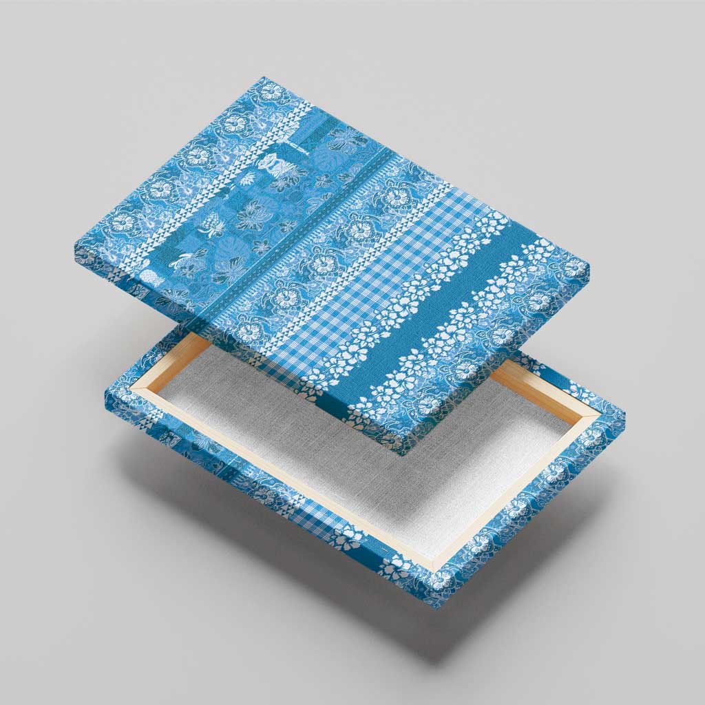 Hawaiian Hibiscus Honu Canvas Wall Art Blue Mele Kalikimaka Palaka Spirit - Polynesian Pride