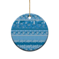 Hawaiian Hibiscus Honu Ceramic Ornament Blue Mele Kalikimaka Palaka Spirit - Polynesian Pride