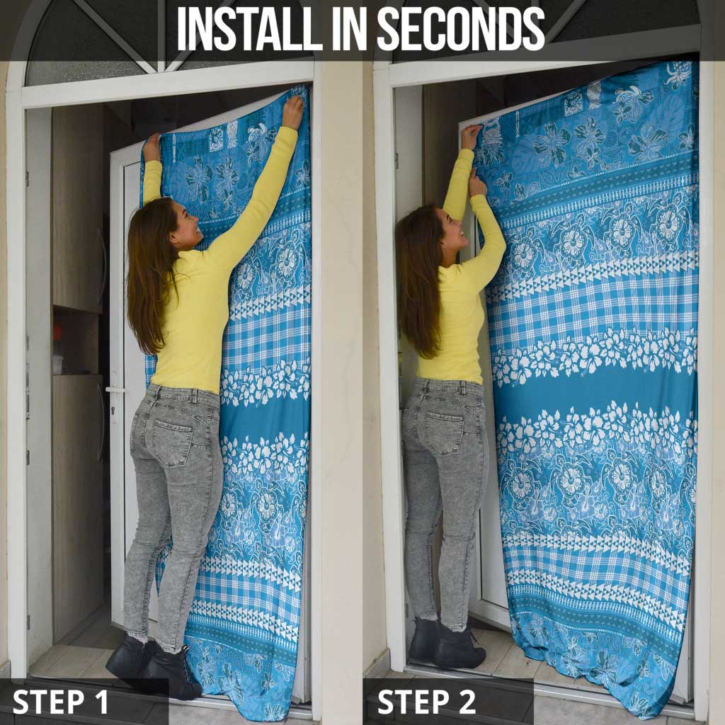 Hawaiian Hibiscus Honu Door Cover Blue Mele Kalikimaka Palaka Spirit - Polynesian Pride