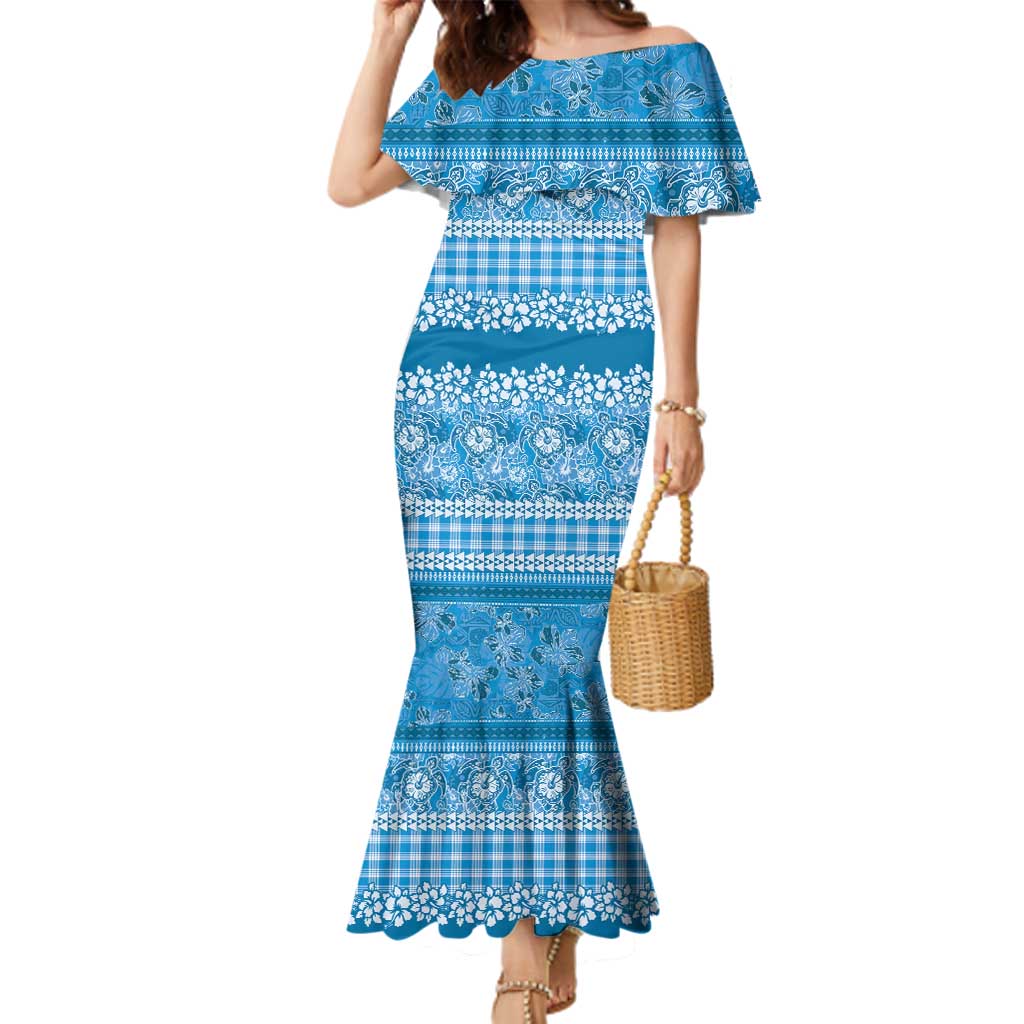 Hawaiian Hibiscus Honu Family Matching Mermaid Dress and Hawaiian Shirt Blue Mele Kalikimaka Palaka Spirit - Polynesian Pride