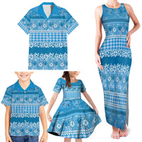 Hawaiian Hibiscus Honu Family Matching Tank Maxi Dress and Hawaiian Shirt Blue Mele Kalikimaka Palaka Spirit - Polynesian Pride