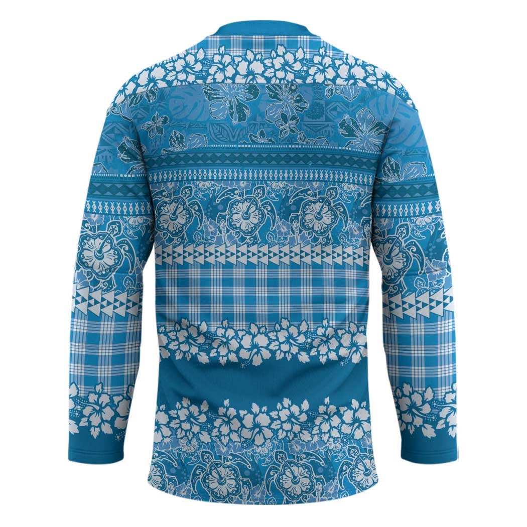 Hawaiian Hibiscus Honu Hockey Jersey Blue Mele Kalikimaka Palaka Spirit - Polynesian Pride