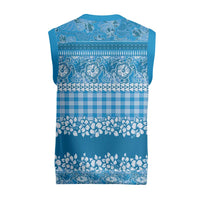 Hawaiian Hibiscus Honu Christmas Knitted V-Neck Vest Blue Mele Kalikimaka Palaka Spirit - Polynesian Pride