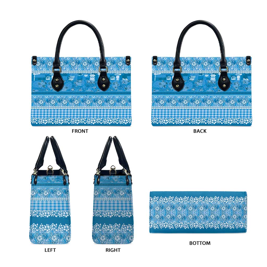 Hawaiian Hibiscus Honu Leather Bag Blue Mele Kalikimaka Palaka Spirit - Polynesian Pride